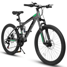 Ecarpat Mountain Bike 24 Inch Wheels, 21-Speed Full Suspension Mens Womens Trail Commuter City Mountain Bike